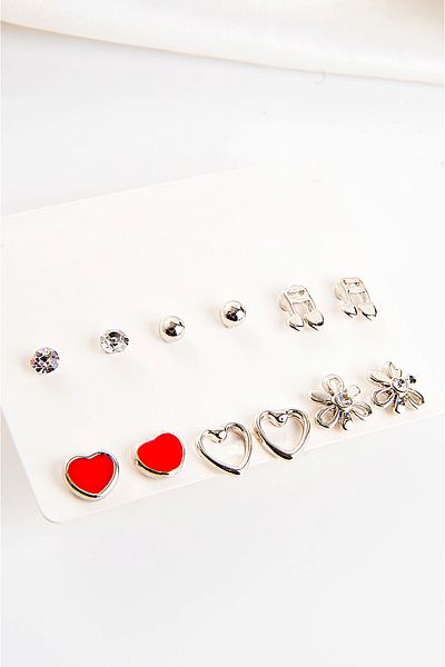 EUROMODA Note Heart Flower Designed Hoop and Ball Earrings Set of 12