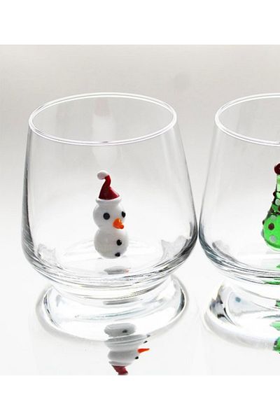 Gelince Alışveriş New Year Themed Glass Cup with Snowman Figure New Year Table