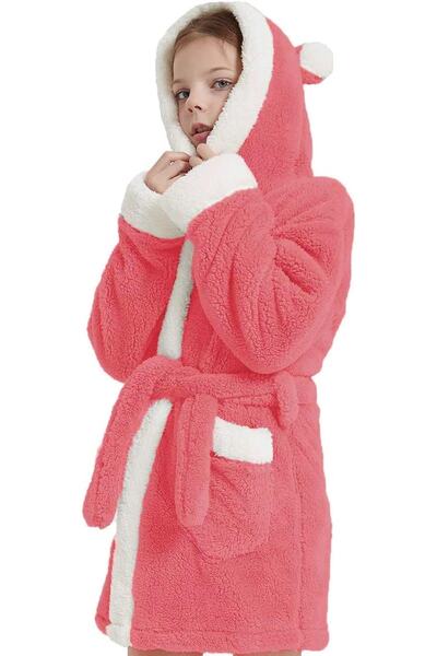 Znp Home Bunny Kapüşonlu Unisex Wellsoft Çocuk Peluş Sabahlık Bornoz