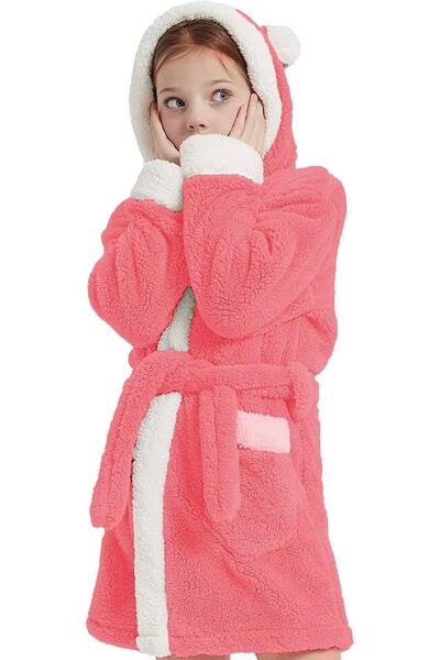 Znp Home Bunny Kapüşonlu Unisex Wellsoft Çocuk Peluş Sabahlık Bornoz