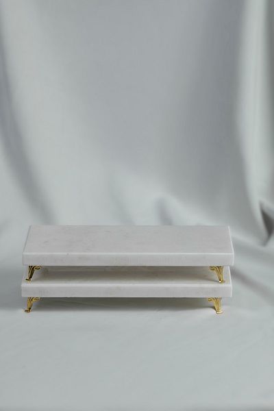 MERALP 2-Piece Marble Presentation Bowl, Metal Profile Leg