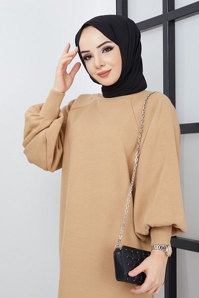 Pamuk Butik Γυναικείο πλεκτό φόρεμα με μπαλόνι με μανίκια βιζόν