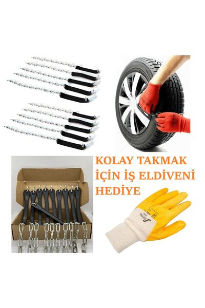 Ankanorm Takmatik Kar Zinciri Tak Çıkar Kaymaz Zincir Pratik Araba Lastik Zinciri Eldiven Hediyeli (10 Adet)