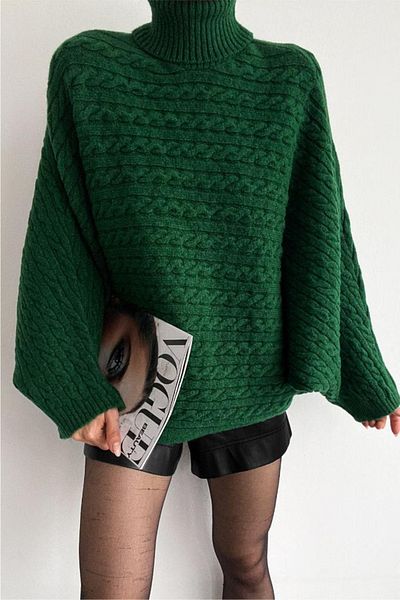 FEMELLE Pulover cu gât verde pentru damă Pulover cu mânecă liliac