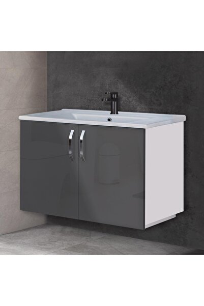 triomodül Asmira Lavabolu Alt Dolap - 82 Cm - Antrasit Gri