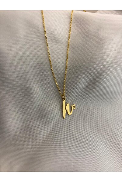 GÜVENAL GÜMÜŞ Kalp Detaylı Minimalist H Harfi 45cm Parlak Gold Sevgiliye Hediye Gümüş Kolye