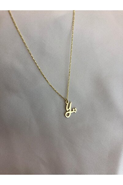 GÜVENAL GÜMÜŞ Kalp Detaylı Minimalist Y Harfi 45cm Parlak Gold Sevgiliye Hedi...