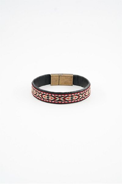 By Zeyna Aksesuar Men's Genuine Leather Bracelet with Magnetic Clip
