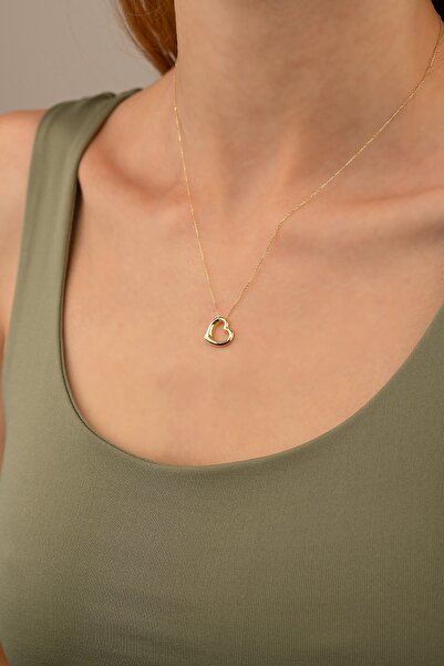 GençTaş Kuyumculuk 14 Ayar Altın Kalp Sade Şık Kadın Kolye