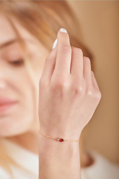 GençTaş Kuyumculuk 14 Ayar Altın Kırmızı Taşlı Diana Bileklik