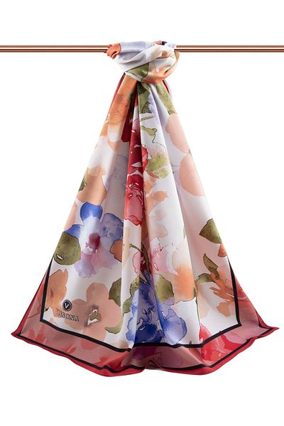 Vissona Γυναικείο Luxury Medina Silk Shawl Beige - Claret Red