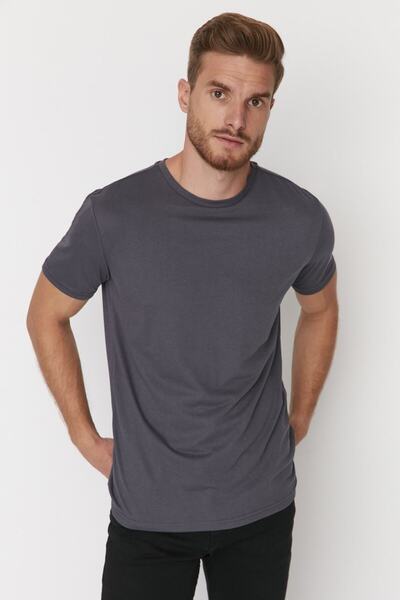 Trendyol Collection Anthrazitfarbenes Basic-T-Shirt „My Wife“ mit regulärem Schnitt