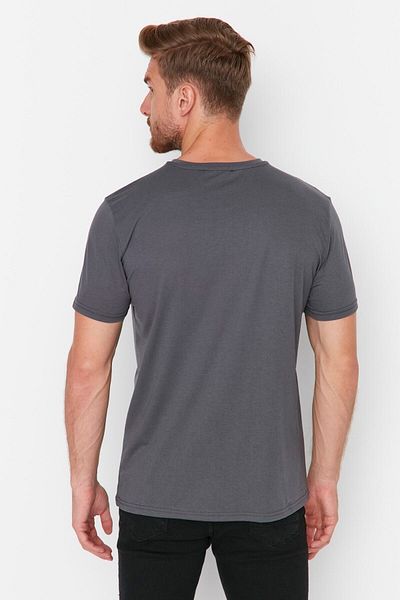 Trendyol Collection Antracitové tričko Regular Cut Basic My Wife Single