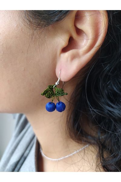 Bircan Hediyelik Cherry Earrings Model Women's Knitting - Needle Embroidery Jewelry