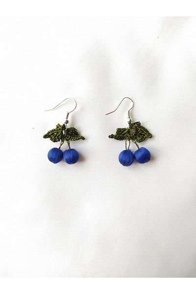 Bircan Hediyelik Cherry Earrings Model Women's Knitting - Needle Embroidery Jewelry