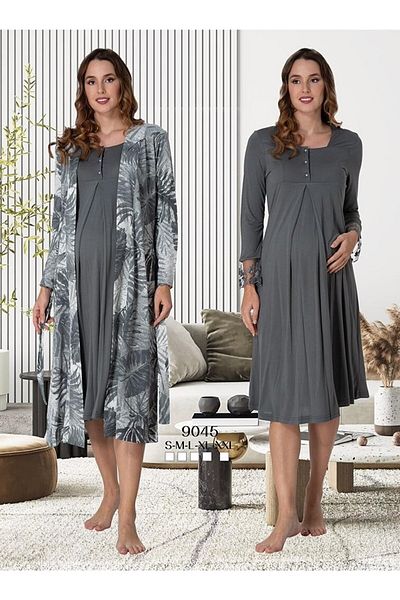 Effortt Maternity Set with Flower Lace Detailed Sleeves and Nightgowns
