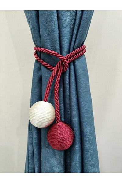 SEILL Two Ball Side Tie Backdrop Curtain Gathering Apparatus Claret Red & Cream