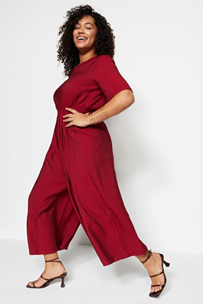 Trendyol Curve Plus Size Jumpsuit - Burgundy - Relaxed fit