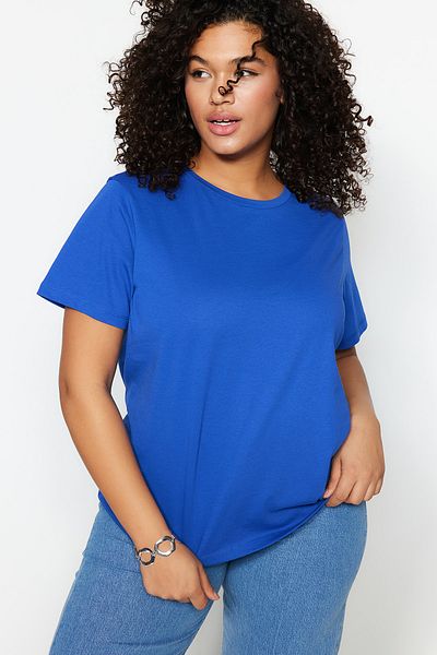 Trendyol Curve Футболка Saks Colour Crew Neck 100 бавовна великого розміру TBBSS22TS0733