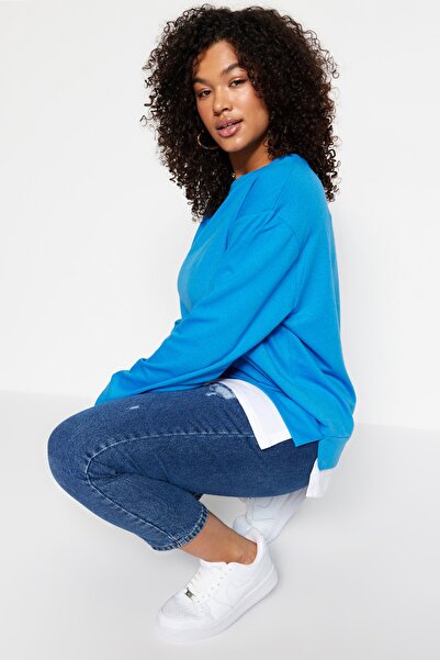 Trendyol Curve Große Größen in Sweatshirt - Blau - Oversize