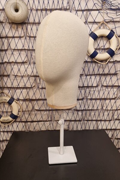 Manken İstanbul Kumaş Kaplı Metal Standlı Polyester Kafa Mankeni Aksesuar Mankeni Şapka Mankeni Peruk Mankeni