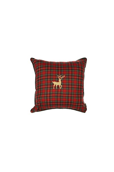 Golden Table Home Christmas Gold Geyik Nakışlı Kırmızı Ekose Kırlent 50*50