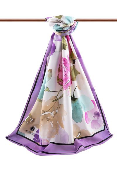 Vissona Γυναικείο σάλι πολυτελείας Medina Silk Μπεζ - Μωβ
