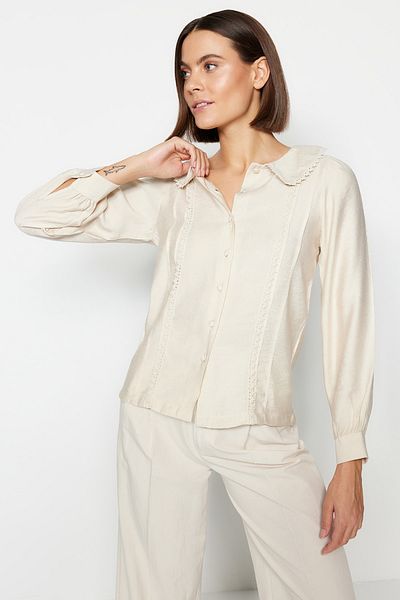 Trendyol Collection Gewebtes Hemd mit Spitzendetails in Stein TWOSS21GO0035