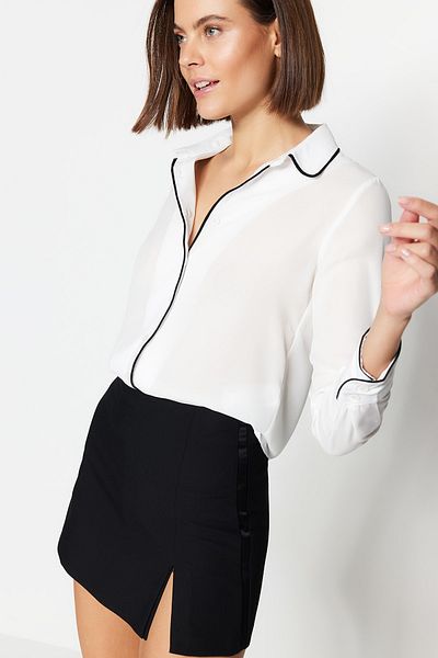 Trendyol Collection Ecru Piping Detailed Crepe Woven Shirt TWOAW23GO00147