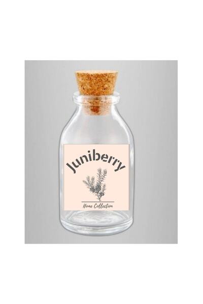 Juniberry Şeffaf Cam Şişe Şişesi Mantar Tıpalı Şişe Dekoratif Mini Vazo 50ml (BEYAZ ETİKETLİ)
