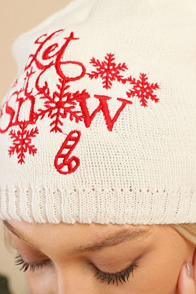Aghilo - White Winter Themed ''let It Snow'' Special Day Beret with Pompom