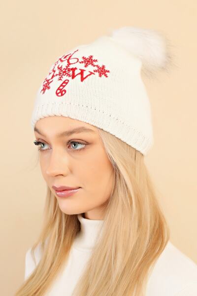 Aghilo - Біла зимова тематична шапка «Let It Snow» з помпоном для особливих днів
