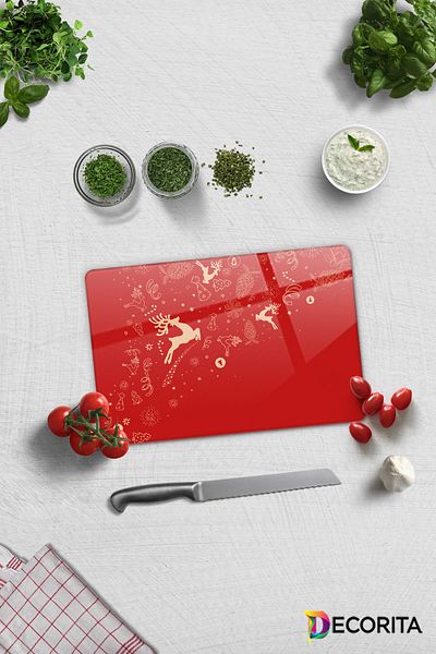 Decorita Glass Cutting Board - Glass Cutting Board |   New Year Red |   20cm X 30cm