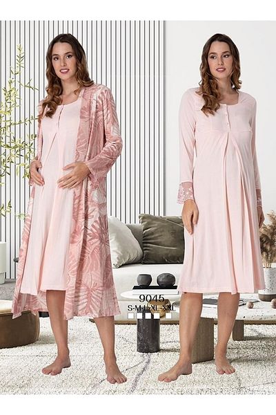 Effortt Maternity Set with Flower Lace Detailed Sleeves and Nightgowns