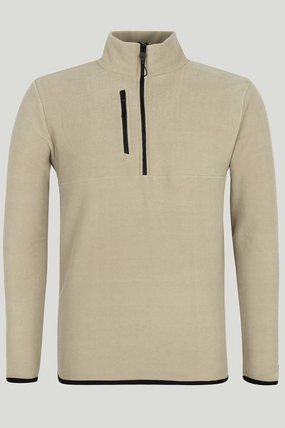 Minharir Beige Color Half Zipper Men's Fleece