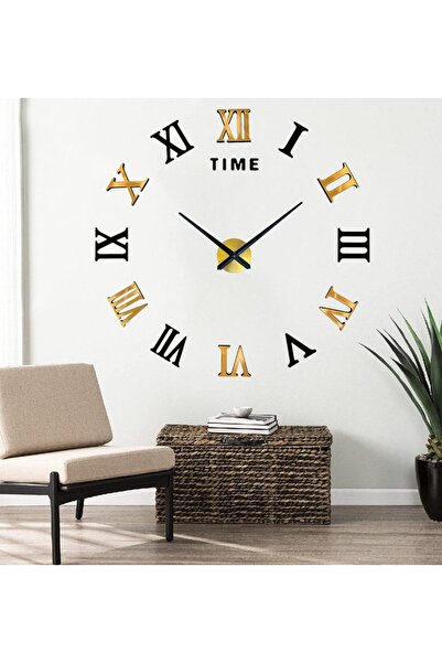 MİNAY HOME 3d Gold-ahşap Siyah Modern Roma Rakamlı Duvar Saati Patentli 10 Cm...