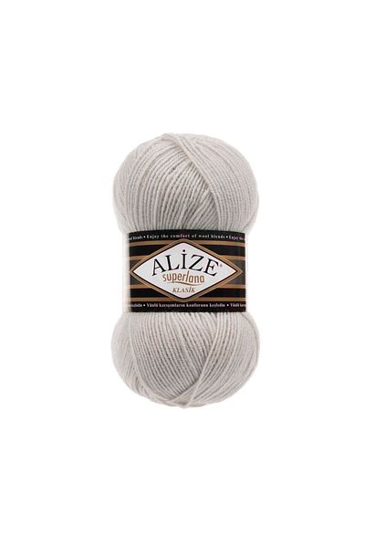 Alize Superlana Classic 208 Light Gray Vest Cardigan Sweater Yarn 25% Wool 100 Gr 280 Meters