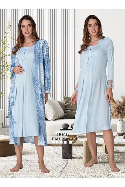 Effortt Maternity Set with Flower Lace Detailed Sleeves and Nightgowns