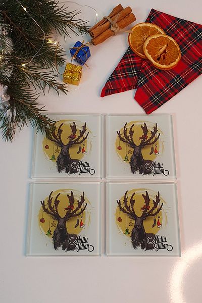 Decorita Glass Coaster| Happy Birthday Deer| Set of 4| 10cm X 10cm