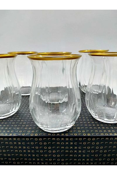 Paşabahçe Gold Gilded Linka 6 Piece Tea Cup Set 145 ml (Without Plate)