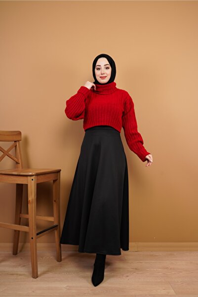 CNG MODA Fusta evazată Hijab Scuba Neagră