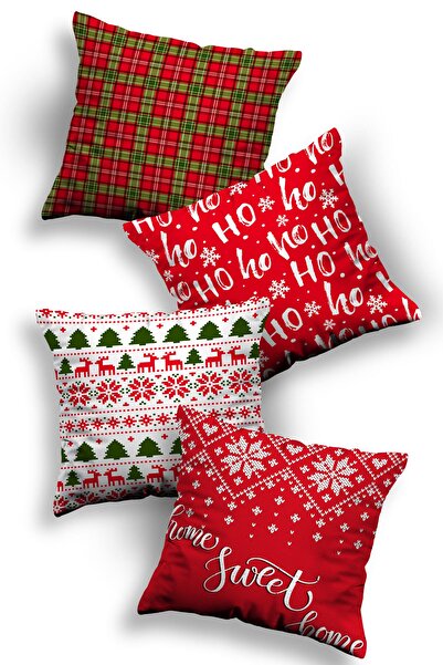 Ottoson 4'lü Mery Christmas Yılbaşı (new Year) Dekoratif Kırlent Kılıfı