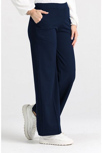 Aşkı Endam Miyase En Length Lycra Wide Leg Trousers Navy Blue