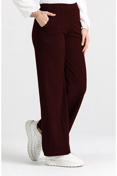 Aşkı Endam Oversize Lycra Wide Leg Women's Large Size Trousers Claret Red