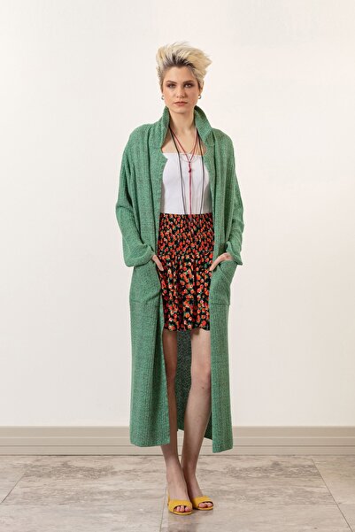 Serianno Kadın Düğme Kapama Çift Cep Detay Uzun Hırka