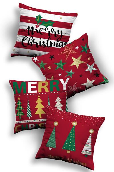 Ottoson 4'lü Mery Christmas Yılbaşı (new Year) Dekoratif Kırlent Kılıfı