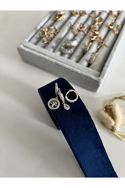 SU PERİSİ TAKI BİJUTERİ Gümüş Hayat Ağacı 3 Lü Set Küpe