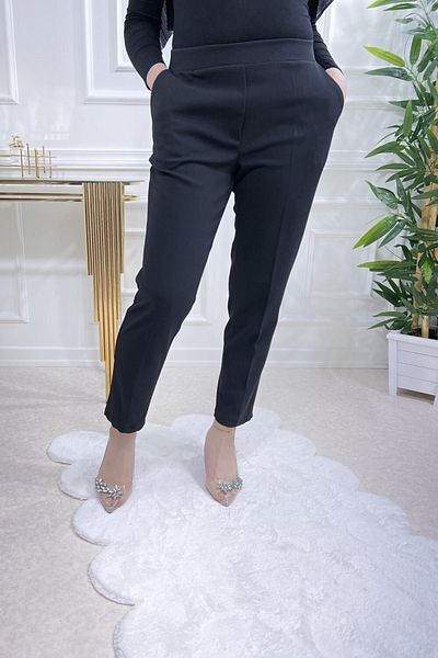 Aşkı Endam Imported Skuba Fabric Pencil Pants with Pockets and Elastic Waist - Black