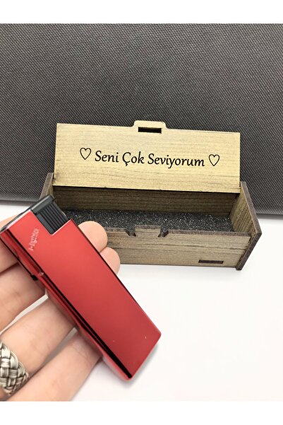 KANUNİ TESBİH ' Seni Çok Seviyorum ' Yazılı Ahşap Kutu Kombinli Kırmızı Çakma...
