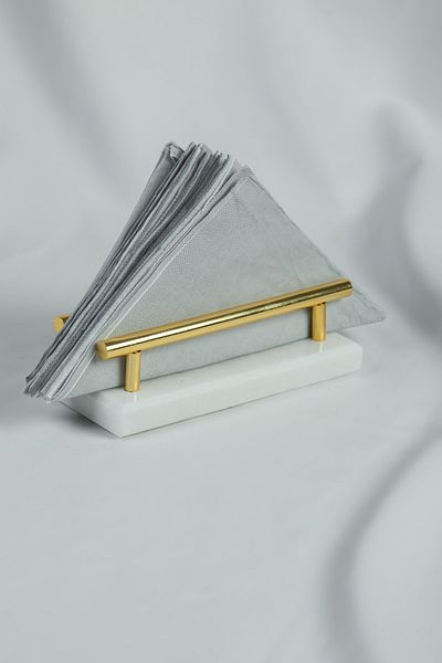 MERALP Θήκη για χαρτοπετσέτα Ayder Gold Real Marble, Λαβή μεταλλικού προφίλ